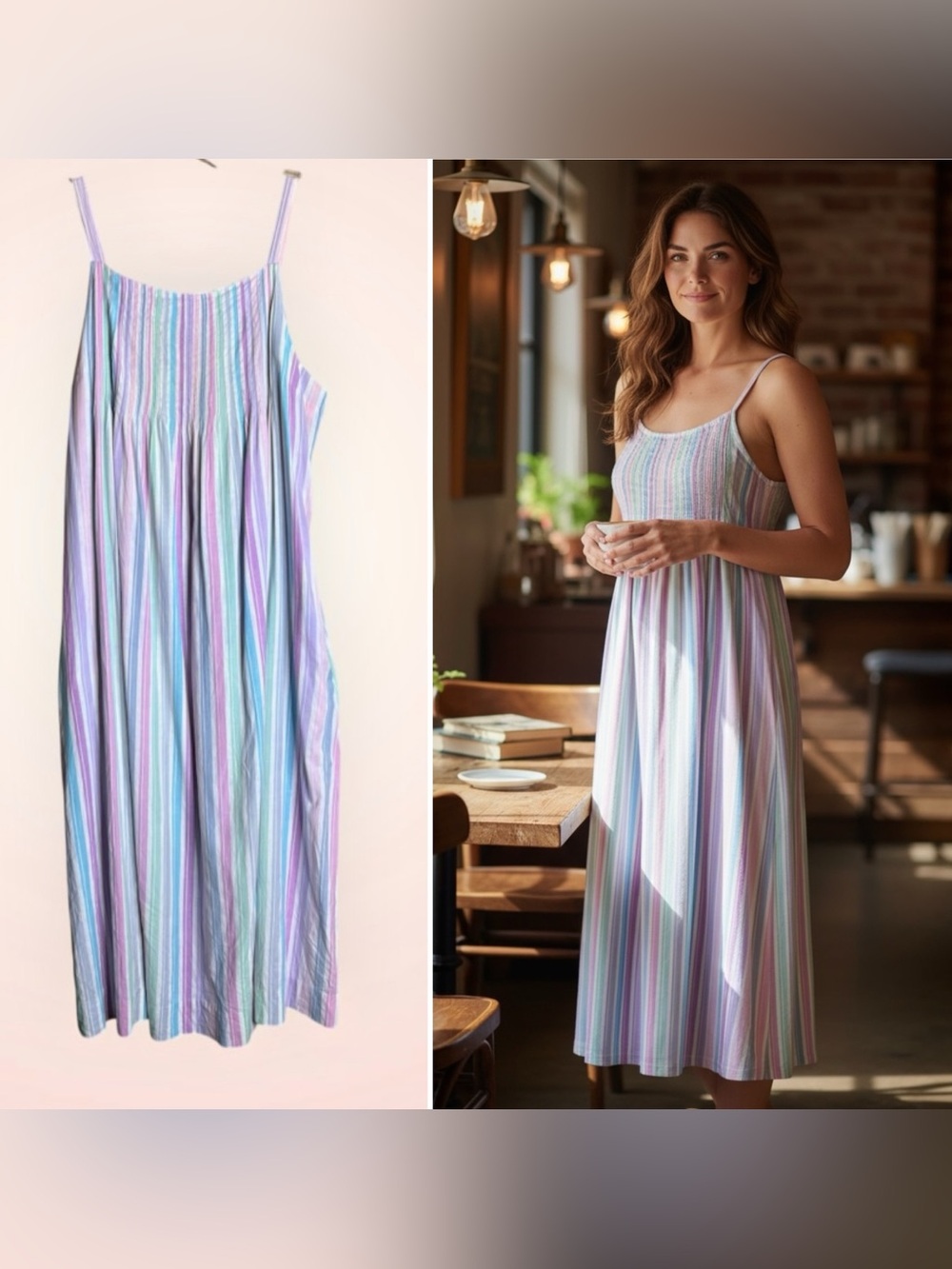 Vintage 80s Matti Sport Bert Geiger Cotton Striped Maxi Dress Size 14